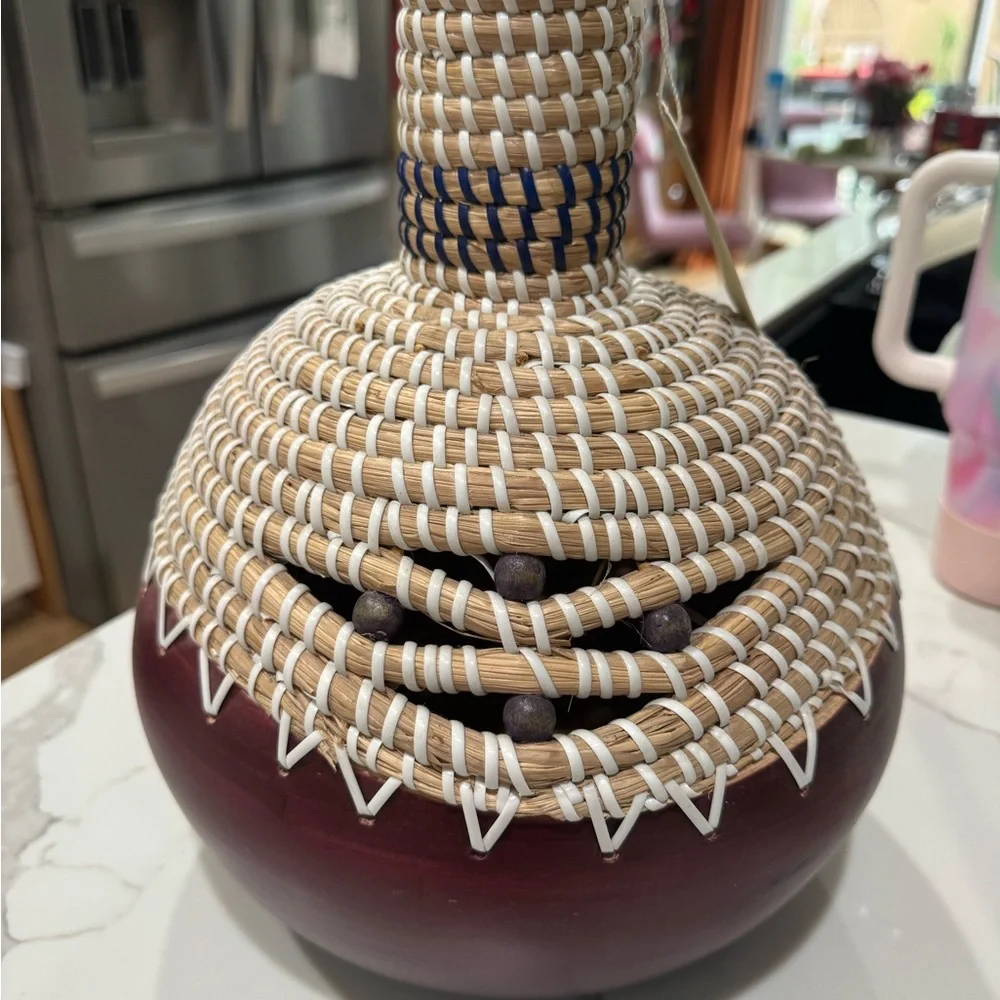 Woven Basket Vase with Purple Accents